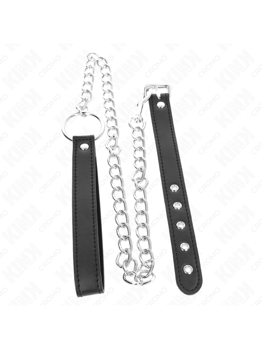 KINK - ANILLO PENE CUERO 21.5 X 2 CM CON CADENA METAL 60 CM Y CORREA DE CUERO