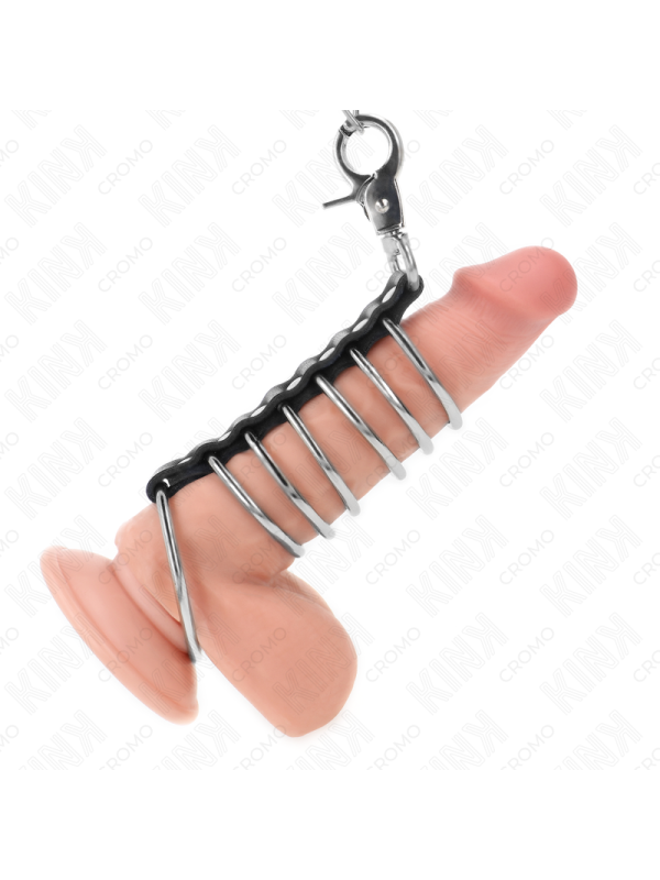 KINK - 7 ANILLOS PENE METAL 3.8 CM A 5 CM CONECTADOS CON POLIPIEL Y CADENA METAL 100 CM