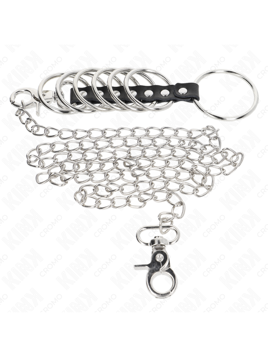 KINK - 7 ANILLOS PENE METAL 3.8 CM A 5 CM CONECTADOS CON POLIPIEL Y CADENA METAL 100 CM