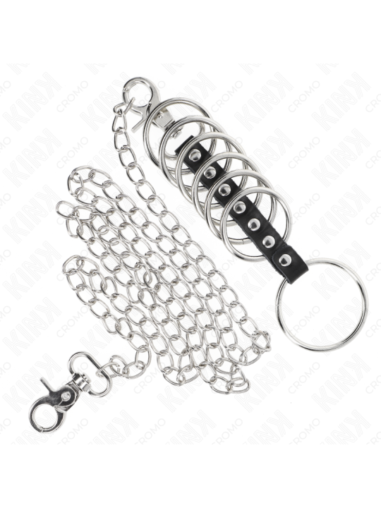 KINK - 7 ANILLOS PENE METAL 3.8 CM A 5 CM CONECTADOS CON POLIPIEL Y CADENA METAL 100 CM