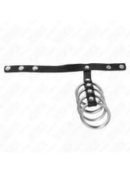 KINK - 4 ANILLOS PENE METAL 3.8 CM CONECTADOS CON CORREA DE CUERO 22 X 1.5 CM Y CIERRE A PRESIÓN