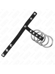 KINK - 4 ANILLOS PENE METAL 3.8 CM CONECTADOS CON CORREA DE CUERO 22 X 1.5 CM Y CIERRE A PRESIÓN