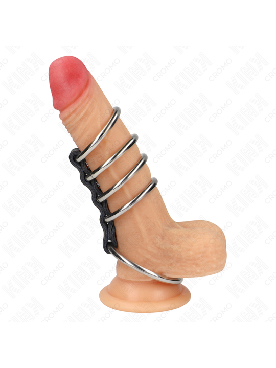 KINK - 5 ANILLOS PENE 3.7 CM A 5 CM METAL CONECTADOS POR CUERO