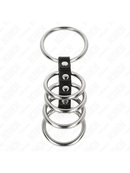 KINK - 5 ANILLOS PENE 3.7 CM A 5 CM METAL CONECTADOS POR CUERO