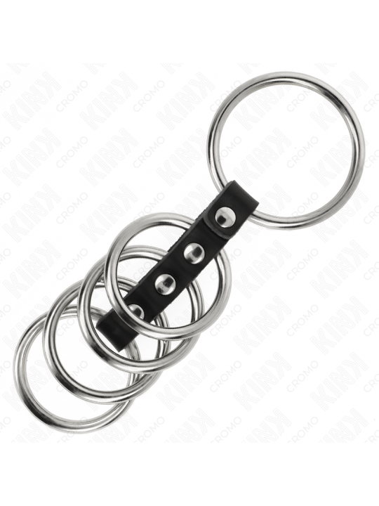 KINK - 5 ANILLOS PENE 3.7 CM A 5 CM METAL CONECTADOS POR CUERO