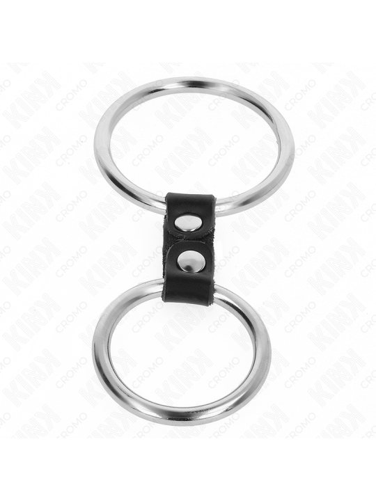 KINK - ANILLO PENE DOBLE METAL 3.7 CM A 5 CM CONECTADOS POR CORREA POLIPIEL MODELO 2
