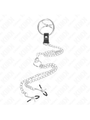 KINK - ANILLO PENE TRIPLE METAL CROMADO 3.8 CM A 5 CM CON CADENA METAL 26 CM Y PINZAS PARA PEZONES MODELO 1