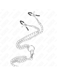 KINK - ANILLO PENE TRIPLE METAL CROMADO 3.8 CM A 5 CM CON CADENA METAL 26 CM Y PINZAS PARA PEZONES MODELO 1
