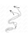 KINK - ANILLO PENE TRIPLE METAL CROMADO 3.8 CM A 5 CM CON CADENA METAL 26 CM Y PINZAS PARA PEZONES MODELO 1
