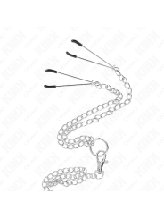 KINK - ANILLO PENE TRIPLE METAL CROMADO 3.8 CM A 5 CM CADENA METAL 26 CM Y PINZAS PARA PEZONES MODELO 2
