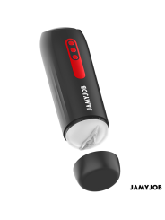 Masturbador automático Jamyjob Phantom negro con franja roja de botones, tapa retirada
