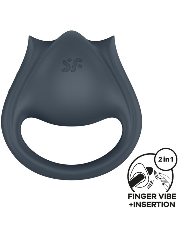 SATISFYER - PERFECT PAIR 2 MULTIVIBRADOR 2 EN 1 ANILLO PARA PENE & ESTIMULADOR DE DEDO GRIS