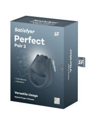 SATISFYER - PERFECT PAIR 2 MULTIVIBRADOR 2 EN 1 ANILLO PARA PENE & ESTIMULADOR DE DEDO GRIS