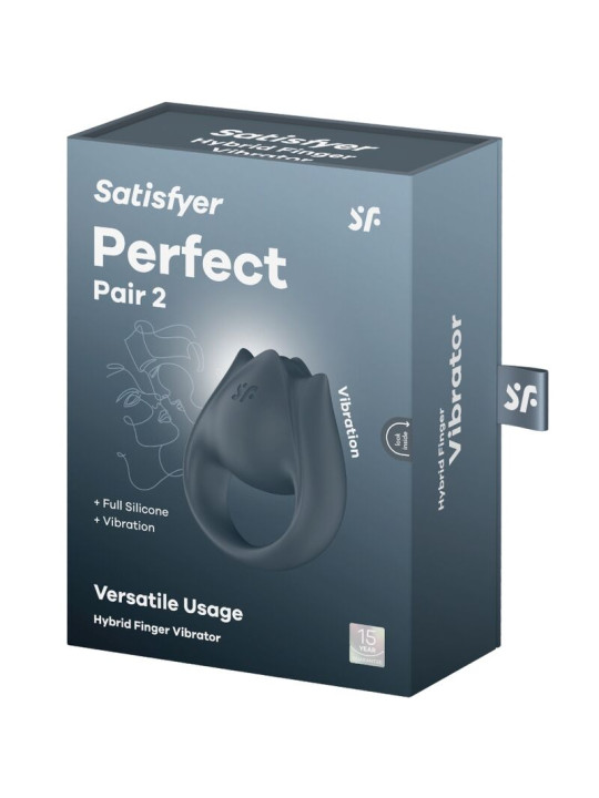 SATISFYER - PERFECT PAIR 2 MULTIVIBRADOR 2 EN 1 ANILLO PARA PENE & ESTIMULADOR DE DEDO GRIS