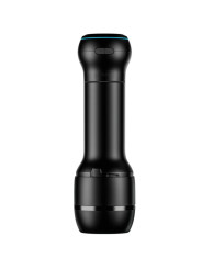 Set Kiiroo PowerBlow y Feel Mouth Stroker montado en vertical, con botones y anillo azul del cabezal