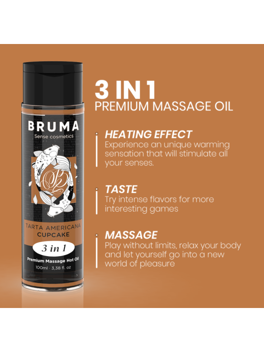 BRUMA - ACEITE DE MASAJE PREMIUM EFECTO CALOR SABOR TARTA AMERICANA 3 EN 1 - 100 ML