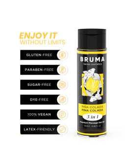 BRUMA - ACEITE DE MASAJE PREMIUM EFECTO CALOR SABOR PIÑA COLADA 3 EN 1 - 100 ML