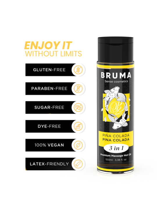 BRUMA - ACEITE DE MASAJE PREMIUM EFECTO CALOR SABOR PIÑA COLADA 3 EN 1 - 100 ML