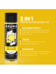 BRUMA - ACEITE DE MASAJE PREMIUM EFECTO CALOR SABOR PIÑA COLADA 3 EN 1 - 100 ML
