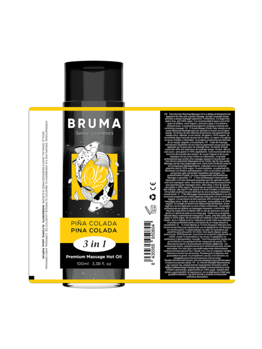 BRUMA - ACEITE DE MASAJE PREMIUM EFECTO CALOR SABOR PIÑA COLADA 3 EN 1 - 100 ML