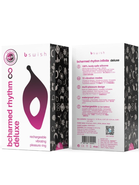 B SWISH - BCHARMED RHYTHM INFINITE DELUXE ANILLO PARA PENE 15 VIBRACIONES NEGRO