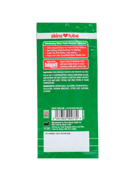 SKINS - FRUITY LUBRICANTE BASE DE AGUA SANDÍA MONODOSIS 5 ML