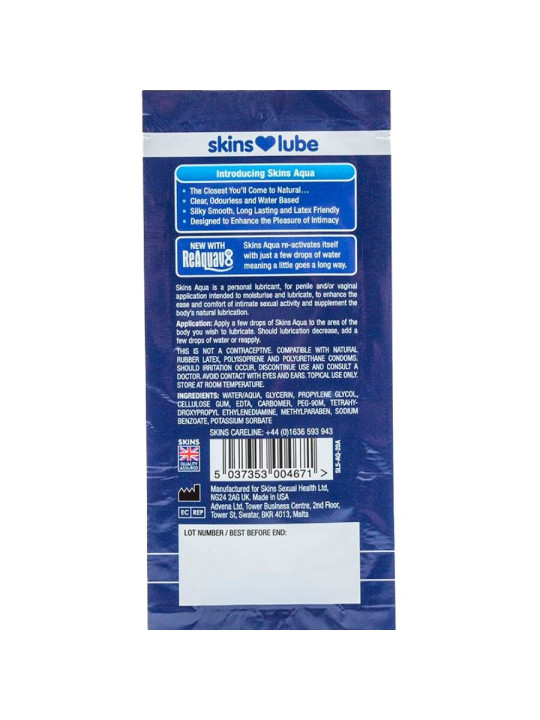 SKINS - AQUA LUBRICANTE BASE DE AGUA MONODOSIS 5 ML
