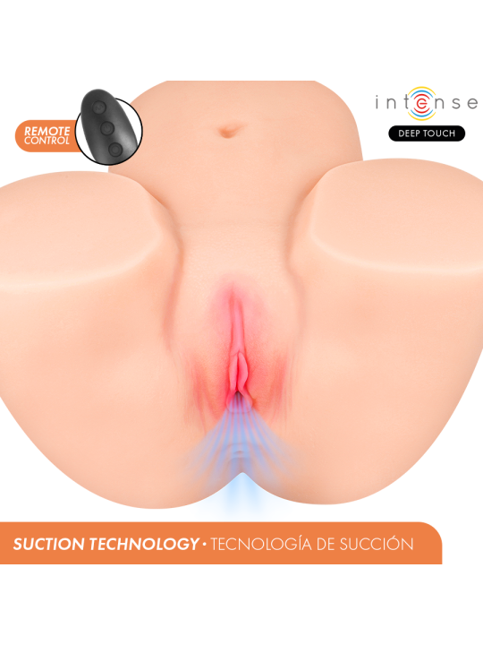 Masturbador realista Ginger de Intense visto de frente, con la tecnología de succión señalada