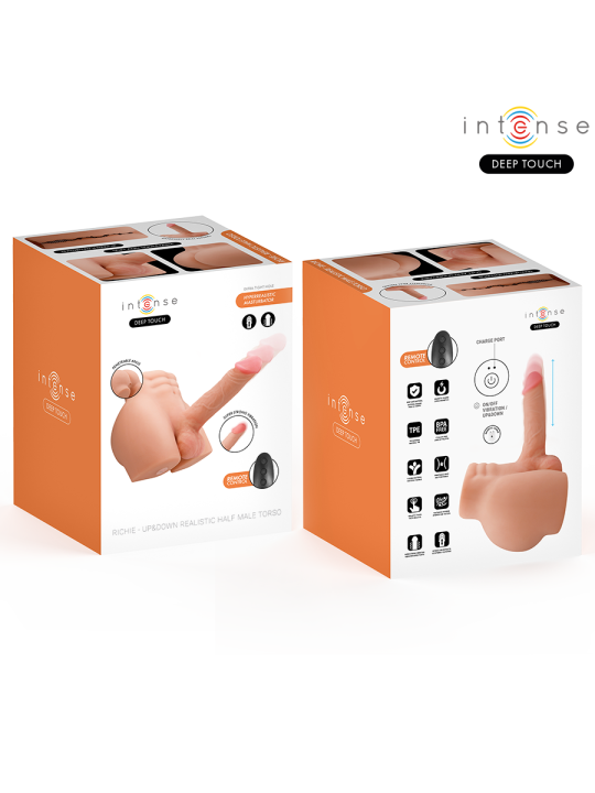 Caja del Intense Deep Touch Richie, torso realista masculino up and down, vista de frente y por detrás