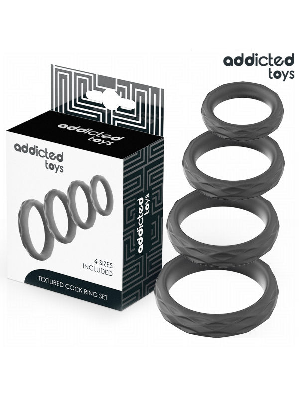 ADDICTED TOYS - SET ANILLOS PENE TEXTURIZADOS 4 TAMAÑOS