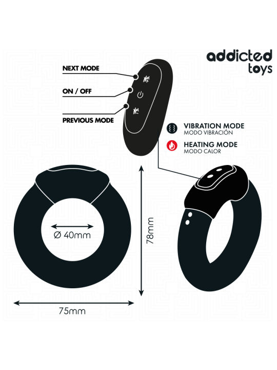 ADDICTED TOYS - ANILLO PENE VIBRADOR EFECTO CALOR CONTROL REMOTO