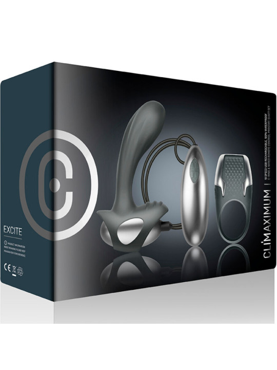 CLIMAXIMUM - EXCITE KIT ANILLO PARA PENE + MASAJEADOR PRÓSTATA CON CABLE