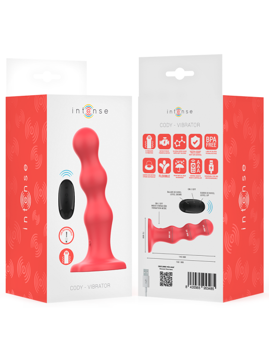 INTENSE - CODY VIBRADOR CON VENTOSA ROJO CONTROL REMOTO