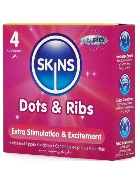 SKINS - DOTS & RIBS PRESERVATIVOS PREMIUM PACK 4