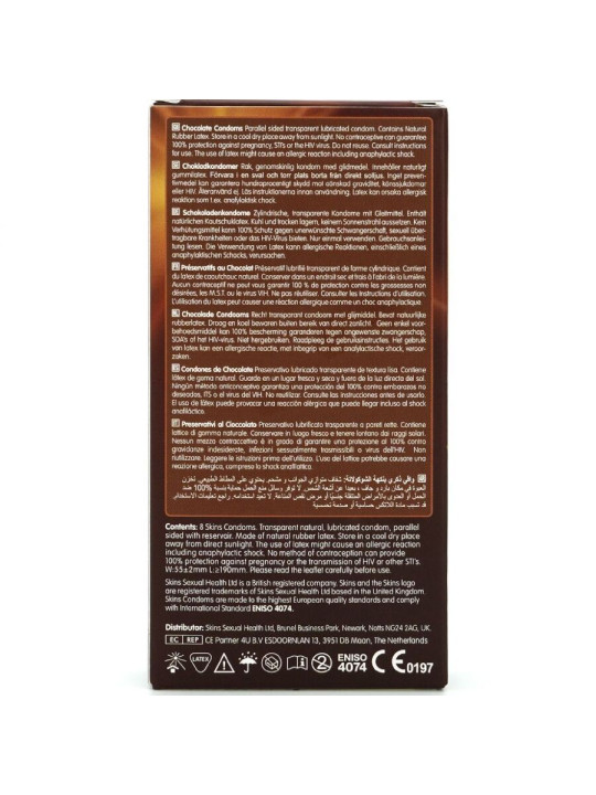 SKINS - PRESERVATIVOS PREMIUM SABOR CHOCOLATE PACK 8