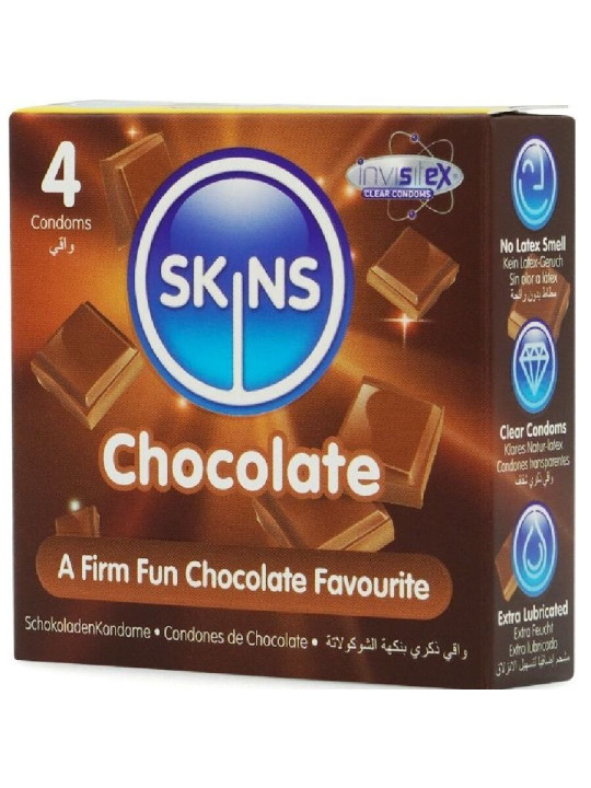 SKINS - PRESERVATIVOS PREMIUM SABOR CHOCOLATE PACK 4