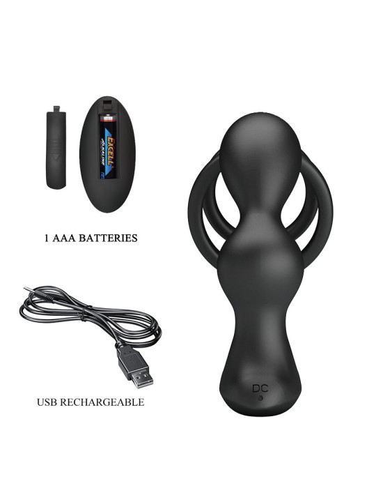 MR PLAY - ANILLO PARA PENE CON PLUG ANAL CON VIBRACIÓN CONTROL REMOTO