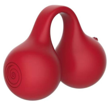 Vibrador de dedo Snail Vibe Twinn en color cereza con sus dos bulbos de silicona unidos