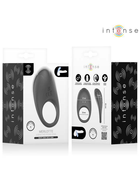 INTENSE - MERLOTTE ANILLO VIBRADOR CON ESTIMULACIÓN DE CLÍTORIS NEGRO
