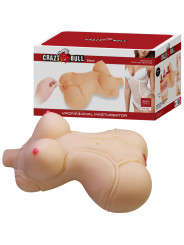 Crazy Bull Diana tumbado junto a su caja Vagina & Anal Masturbator, torso femenino realista de 5 kg