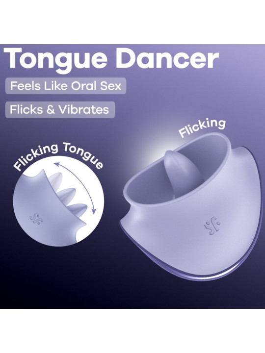 SATISFYER - TONGUE DANCER ESTIMULADOR CLITORIANO CON VIBRACIÓN Y PULSACIONES LILA