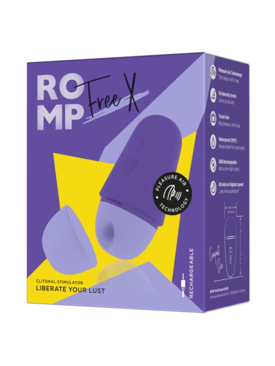 ROMP - FREE X ESTIMULADOR DE CLÍTORIS CON TAPA 10 NIVELES RECARGABLE MORADO