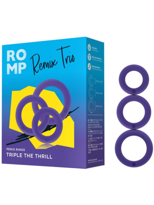 ROMP - REMIX TRIO SET DE 3 ANILLOS PARA PENE SILICONA MORADO