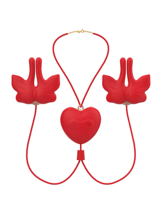 ARMONY - PINZAS PARA PEZONES MAGNÉTICA CON VIBRACIÓN FORMA MARIPOSA ROJO