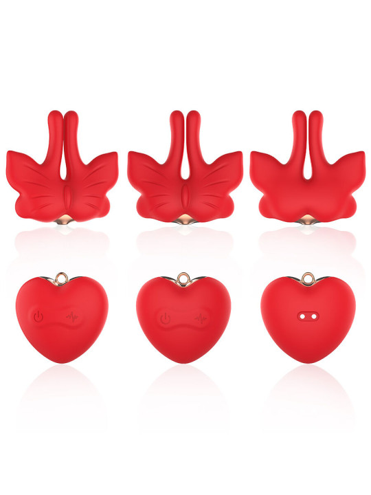 ARMONY - PINZAS PARA PEZONES MAGNÉTICA CON VIBRACIÓN FORMA MARIPOSA ROJO