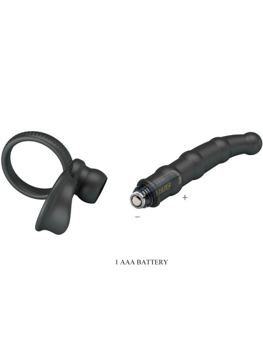 PRETTY LOVE - TATUM ANILLO VIBRADOR PENE CON PLUG 10 VIBRACIONES NEGRO
