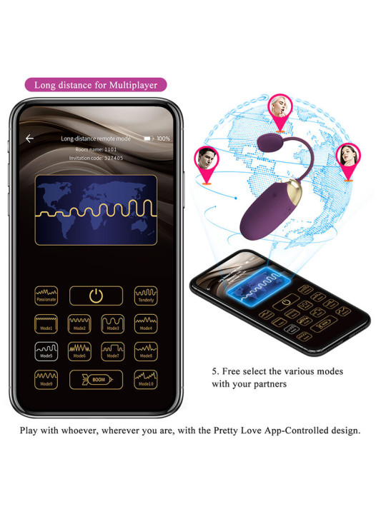 PRETTY LOVE - KLAY VIBRADOR HUEVO CON EMPUJE APP CONTROL MORADO