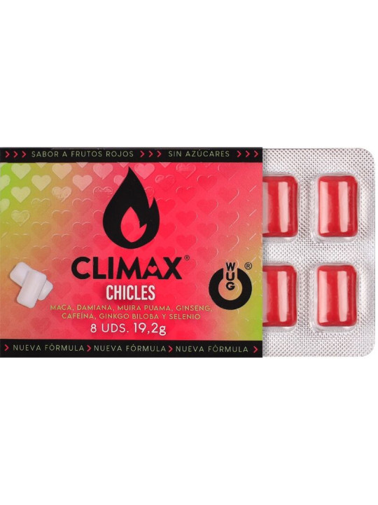 WUG Climax - Chicle funcional con Maca, Damiana y Ginseng para potenciar el deseo y la vitalidad íntima BLISTER 8 UDS