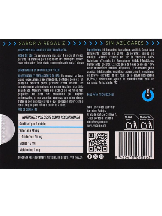 WUG Off - El chicle funcional que te ayuda a relajarte y dormir mejor BLISTER 8 UDS