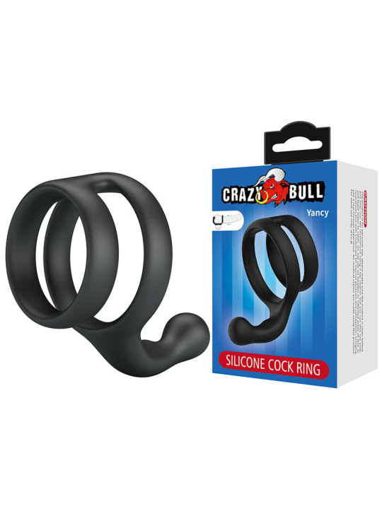CRAZY BULL - YANCY ANILLO DOBLE PARA PENE Y TESTÍCULOS SILICONA NEGRO